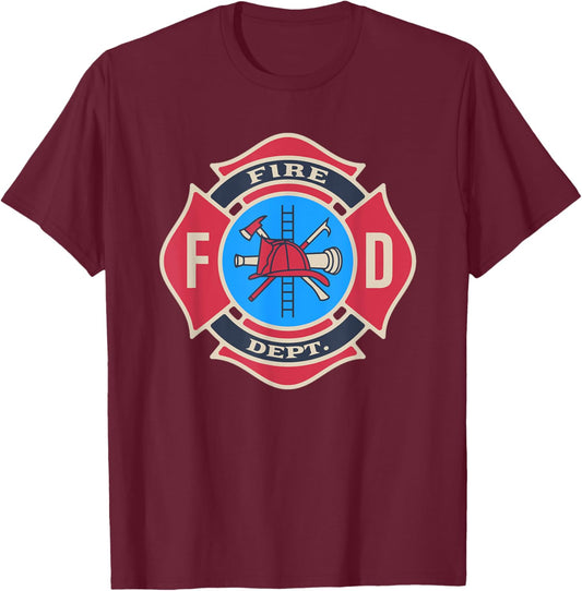 Fire Department Logo Uniform Fireman Firefighter Costume T-Shirt - T-Shirt | Maroon