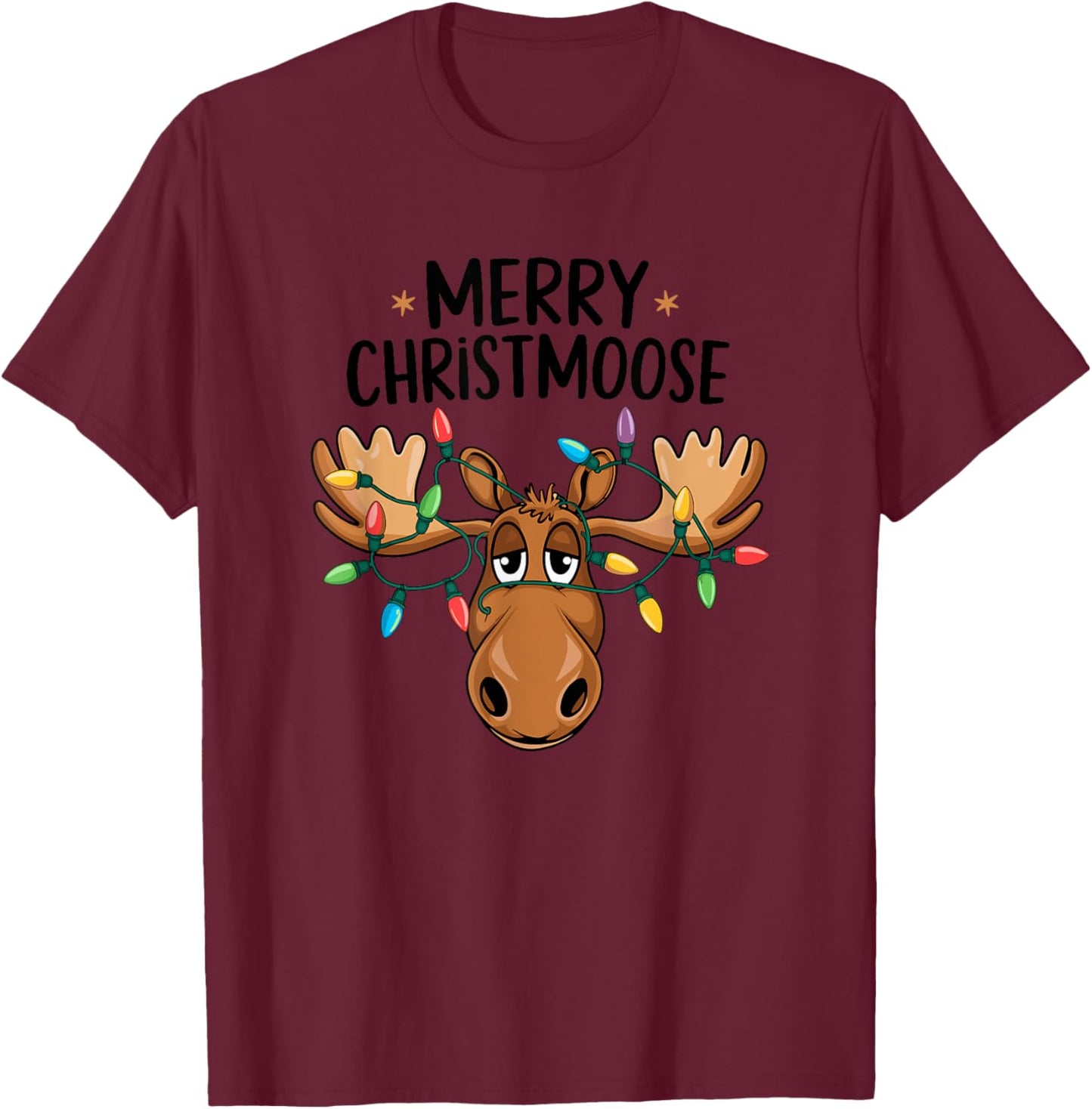 Merry Christmoose Sweet moose with Christmas lights T-Shirt - T-Shirt | Maroon