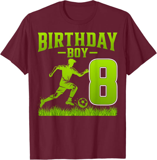 Kids Soccer Lover 8 Years Old 8th Birthday Boy T-Shirt - T-Shirt | Maroon