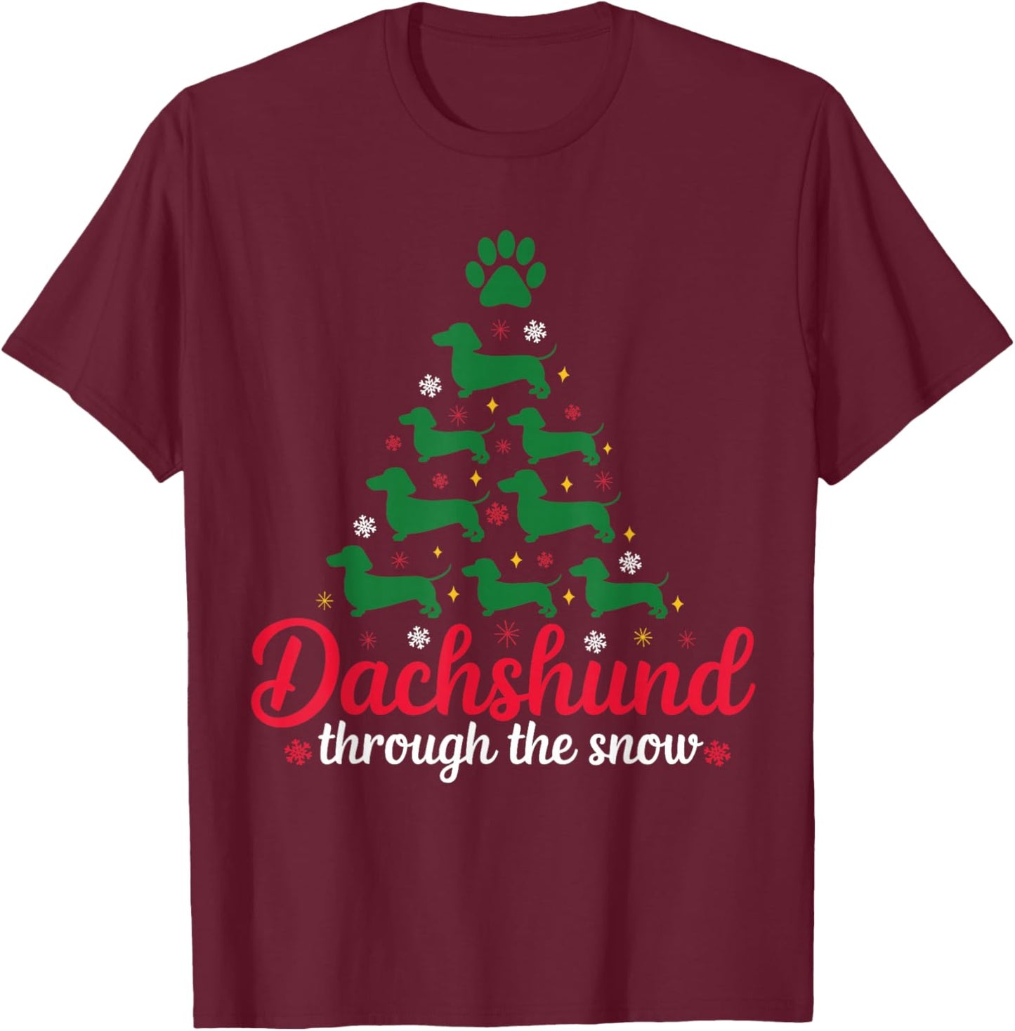 Funny Dachshund Christmas Dog tree Dachshund Xmas T-Shirt - T-Shirt | Maroon