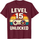 15th Birthday Level 15 Unlocked Gamer Gaming 15 Birthday T-Shirt - T-Shirt | Maroon