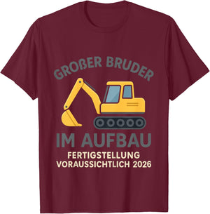Children's with German Text "Großer Bruder Im Aufbau 2026" Construction Site T-Shirt - T-Shirt | Maroon