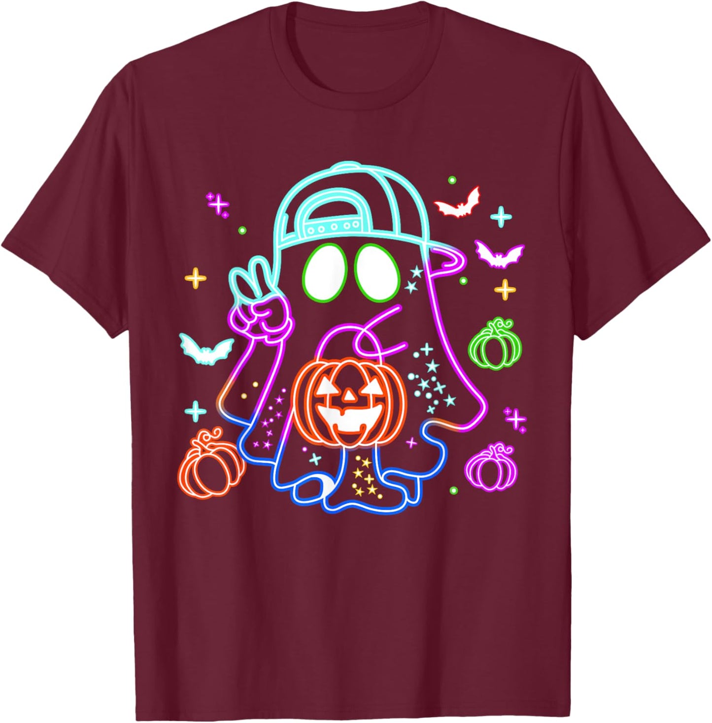 Boo Ghost Spooky Season Boys Kids Glow In Halloween Night T-Shirt - T-Shirt | Maroon