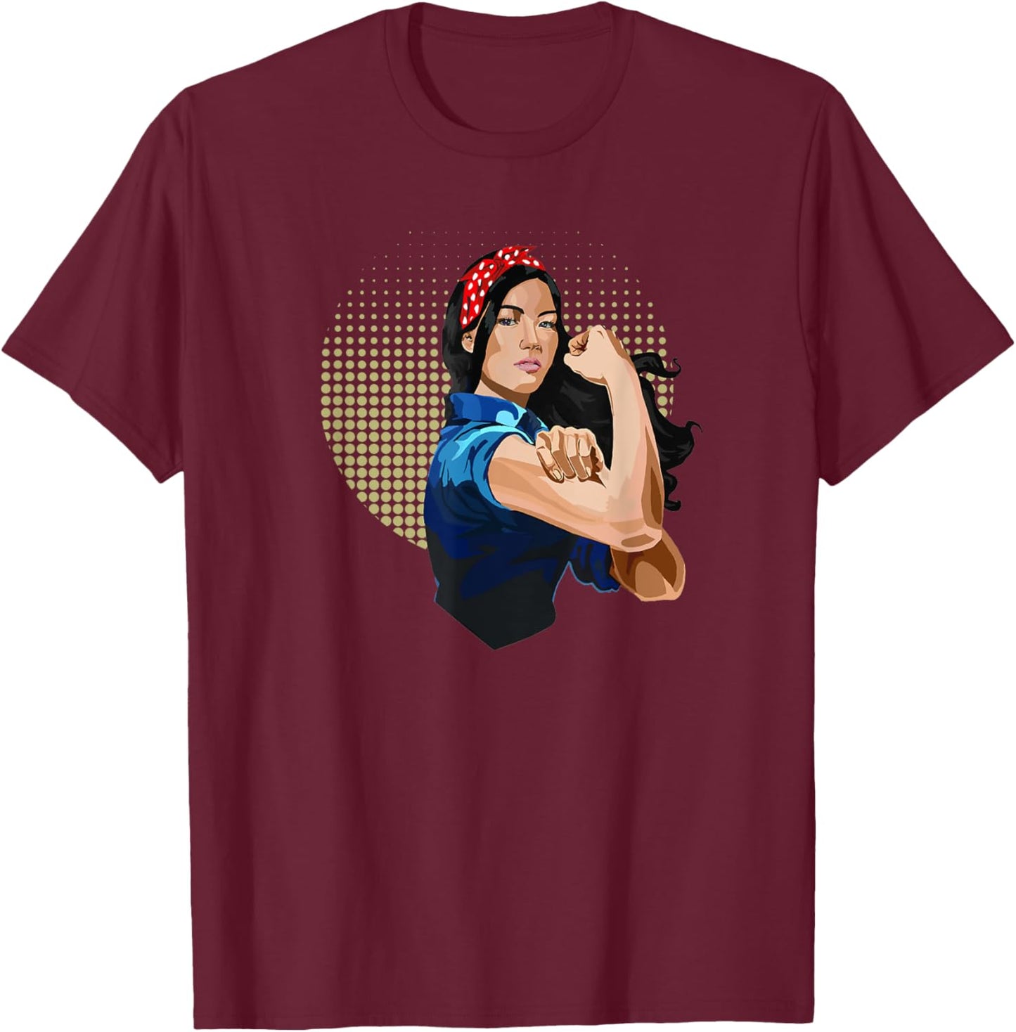 Asian Rosie the Riveter Gifts, Diversity Rosie the Riveter T-Shirt - T-Shirt | Maroon