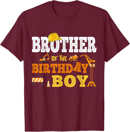 Brother Of The Birthday Boy Kid Construction Matching Family T-Shirt - T-Shirt | Maroon