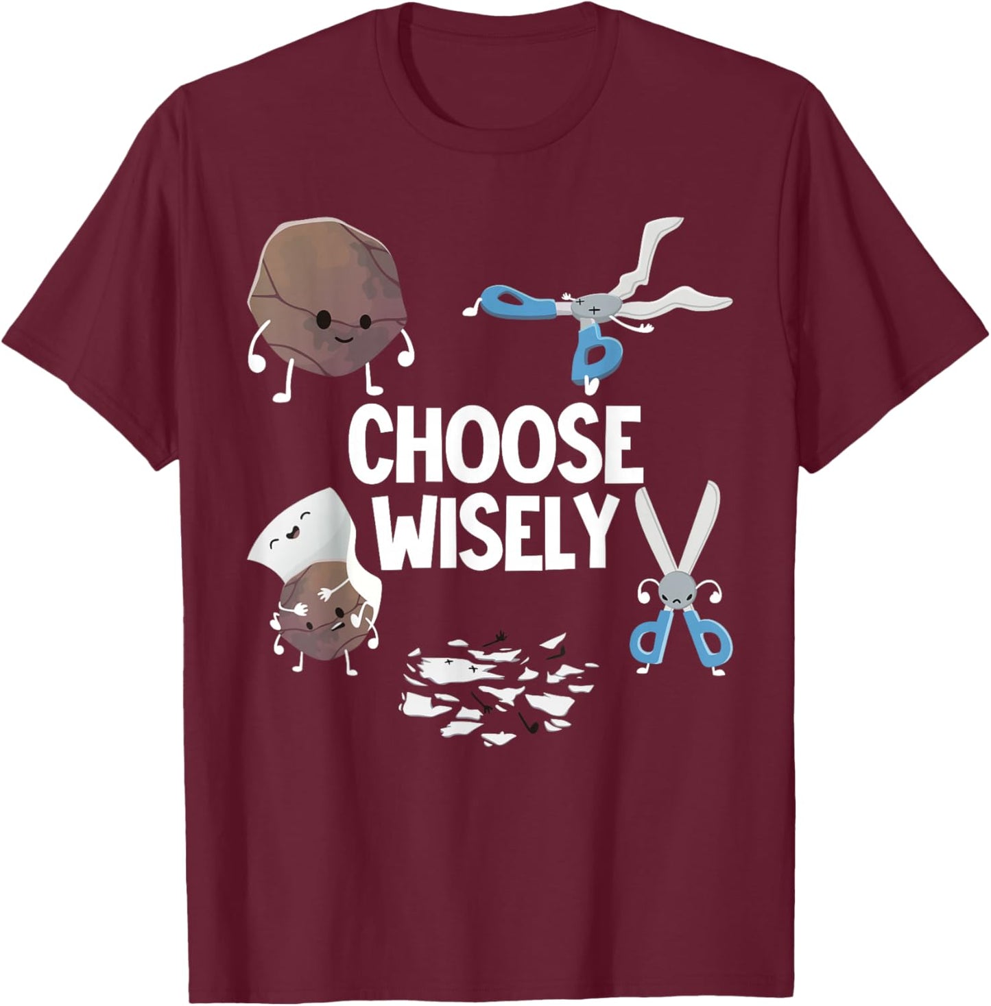 Rock Paper Scissors Choose Wisely T-Shirt - T-Shirt | Maroon