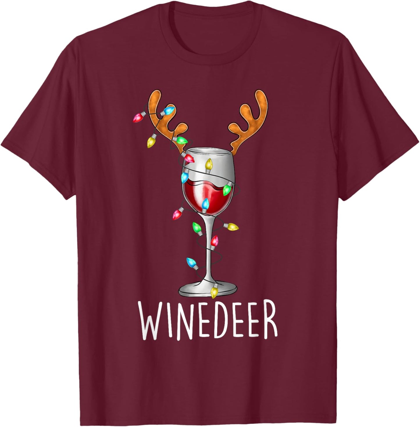 Winedeer Reinbeer Santa Hat Reindeer Couple Xmas Matching T-Shirt - T-Shirt | Maroon