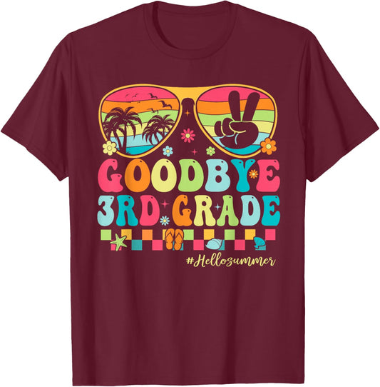 Goodbye 3rd Grade Boys Kids Hello Summer Last Day of School T-Shirt - T-Shirt | Maroon