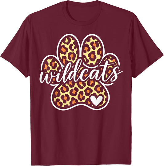 Wildcats Print Heart Vintage Gift Women Kid Boy Girl T-Shirt - T-Shirt | Maroon