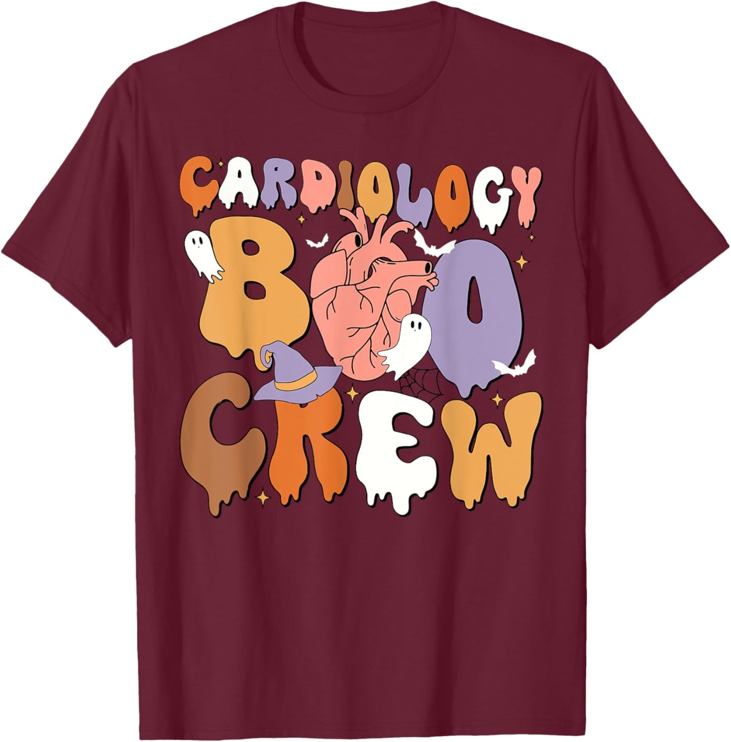 Retro Cardiology Boo Crew CVICU Cardiac Nurse Halloween T-Shirt - T-Shirt | Maroon