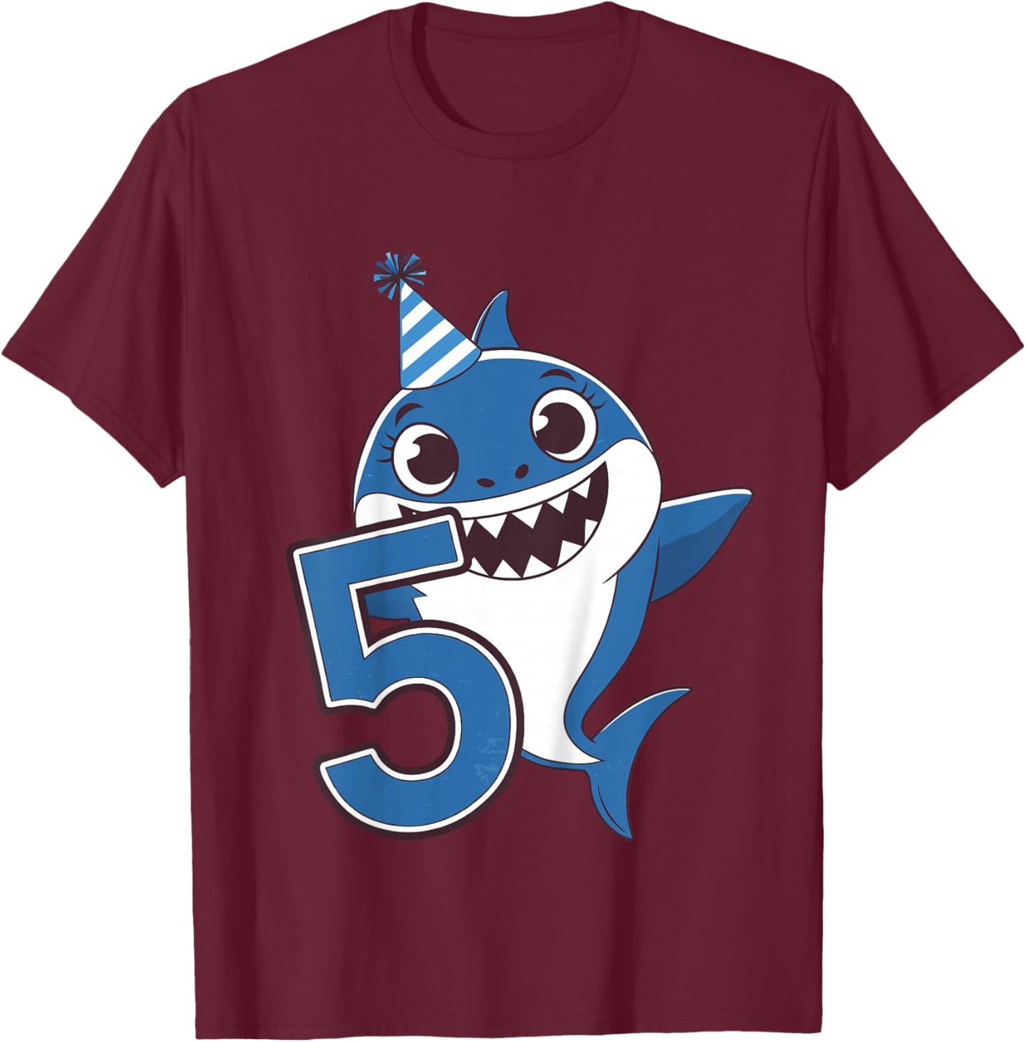Kids 5th Birthday Shark Kids T-Shirt - T-Shirt | Maroon