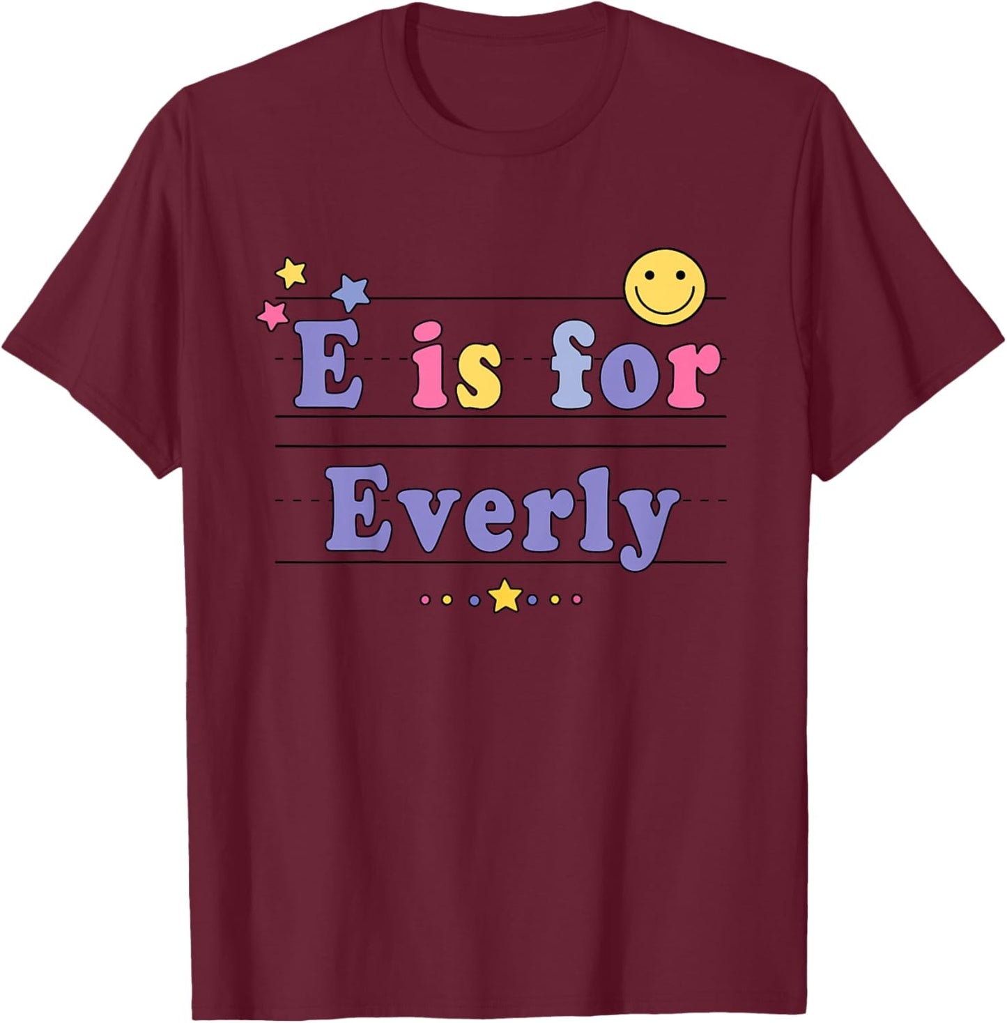 Kids Everly Name Shirt Alphabet E is for Everly T-Shirt - T-Shirt | Maroon
