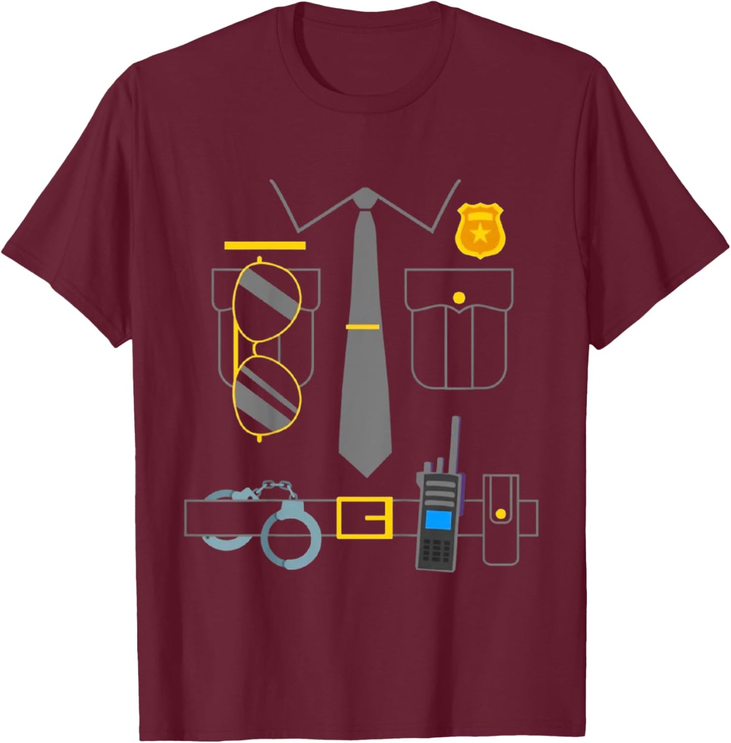 Kids Police Costume Cop Uniform Officer Outfit Halloween for Kids T-Shirt - T-Shirt | Maroon