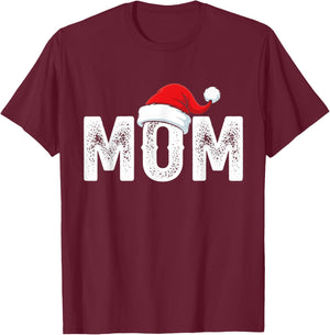 Mom Santa Christmas Family Matching Pajamas Mama Xmas T-Shirt - T-Shirt | Maroon