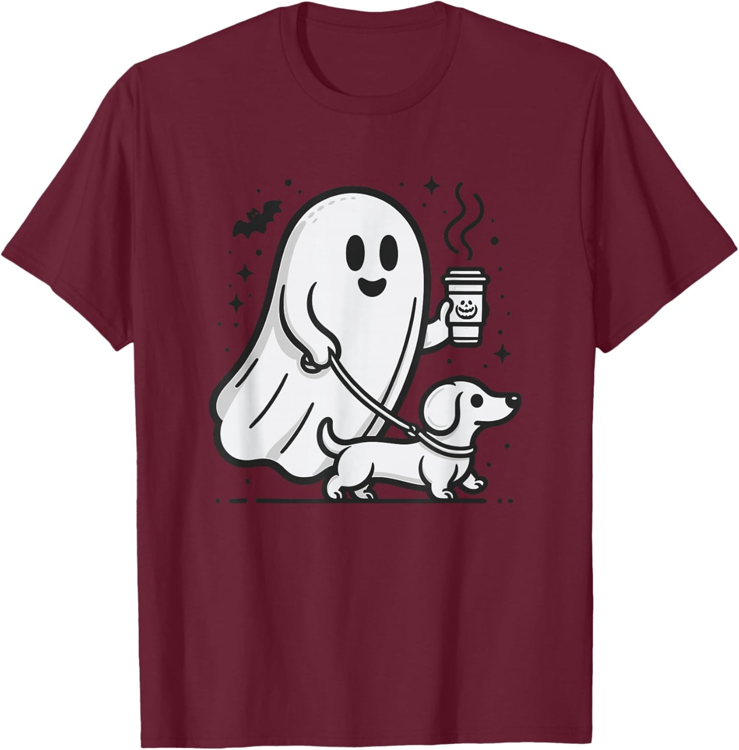 Funny Dachshund Ghost Halloween Spooky Season Weenie Dog T-Shirt - T-Shirt | Maroon
