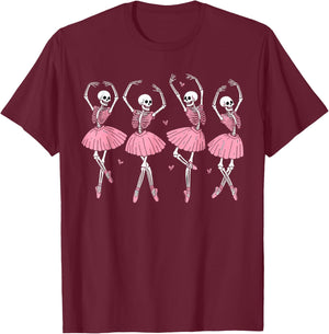 Skeleton Ballerinas Ballet Dance Cute Girl Halloween Costume T-Shirt - T-Shirt | Maroon