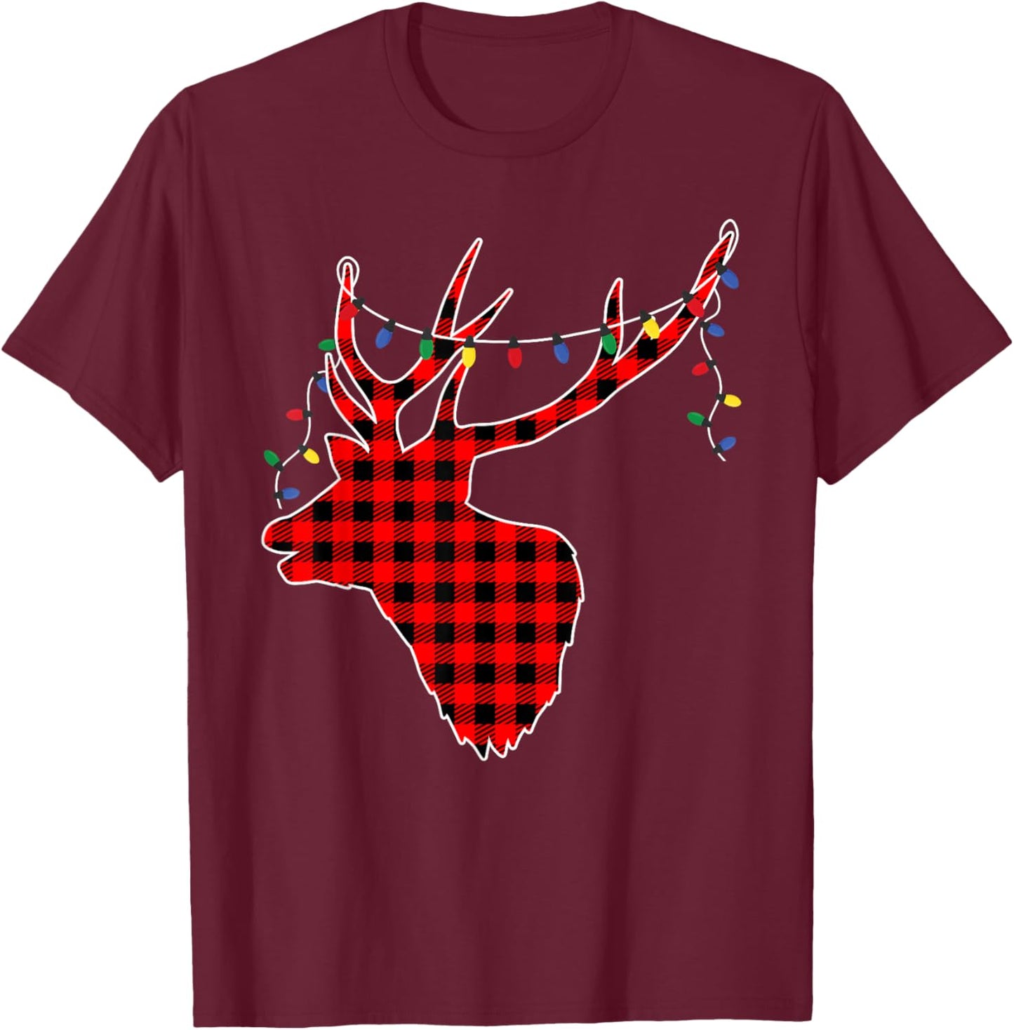 Red Black Christmas Buffalo Plaid Deer Women Men T-Shirt - T-Shirt | Maroon