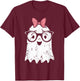 Ghost Eyeglass Girl Halloween Girly Ghost T-Shirt - T-Shirt | Maroon