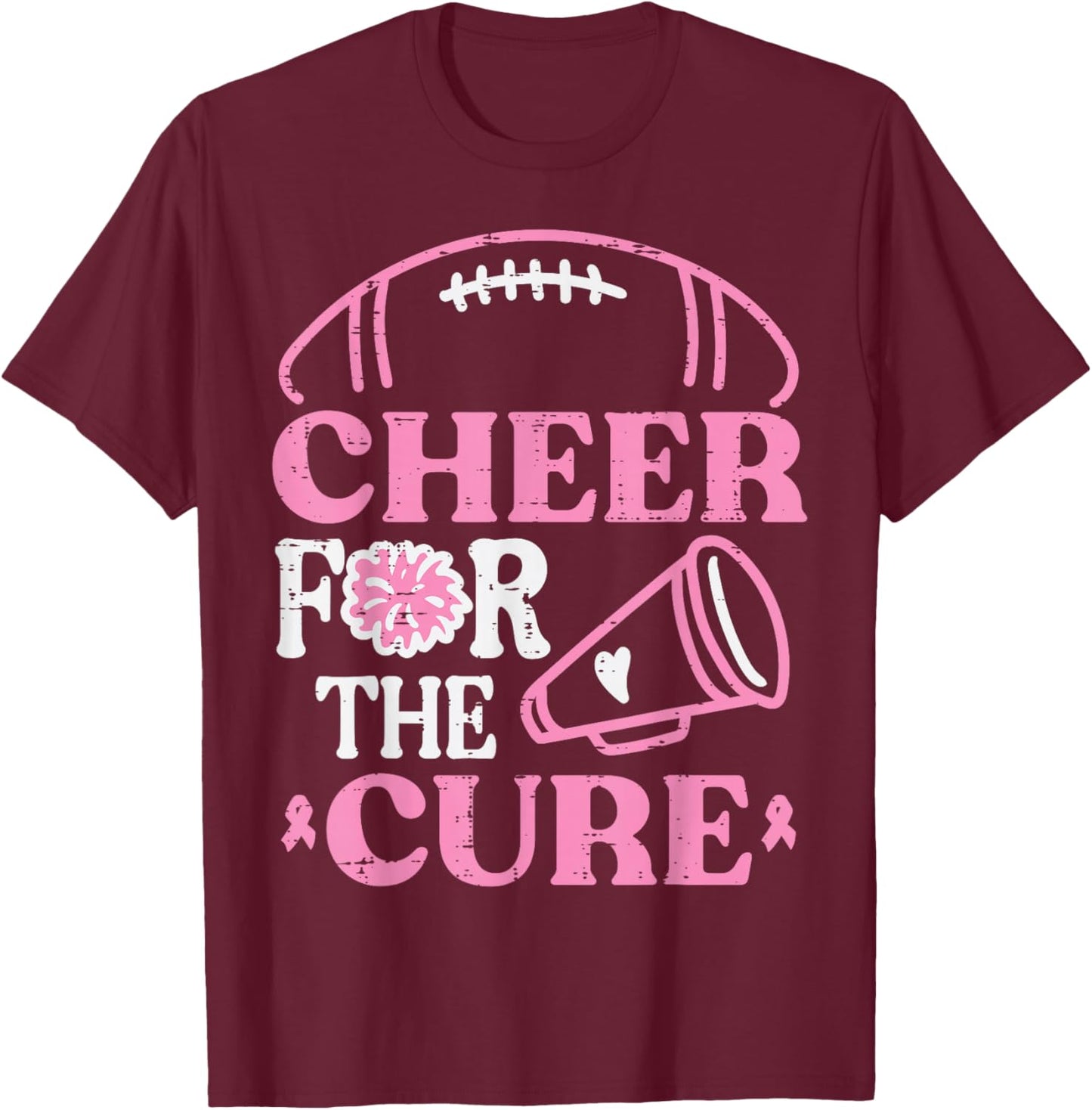 Breast Cancer Football Cheer For Cure Aware Women Kids Men T-Shirt - T-Shirt | Maroon