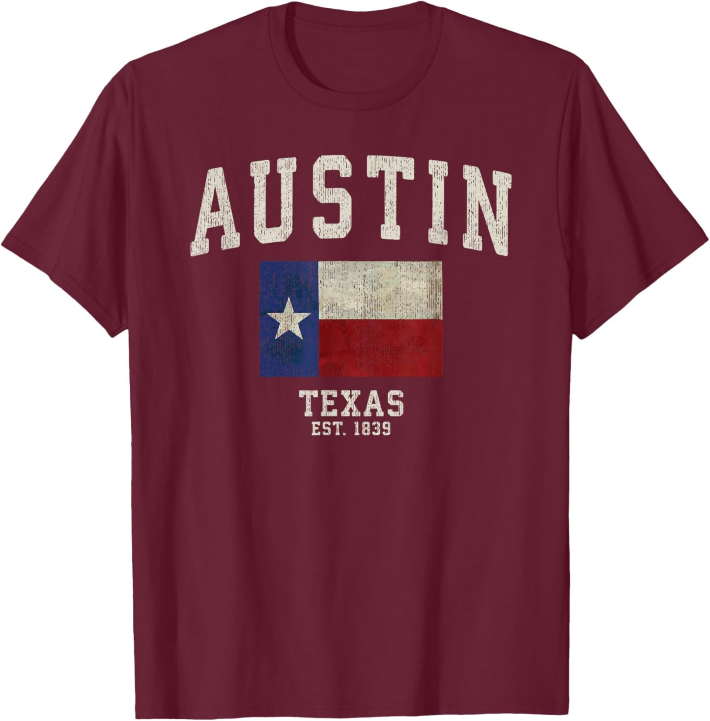 Distressed Austin Texas State Flag T-Shirt - T-Shirt | Maroon