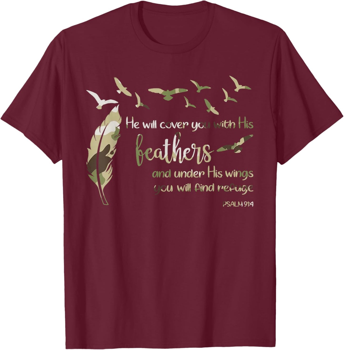 Retro He Will Cover You with His Beathers Jesus Redleg Camo T-Shirt - T-Shirt | Maroon