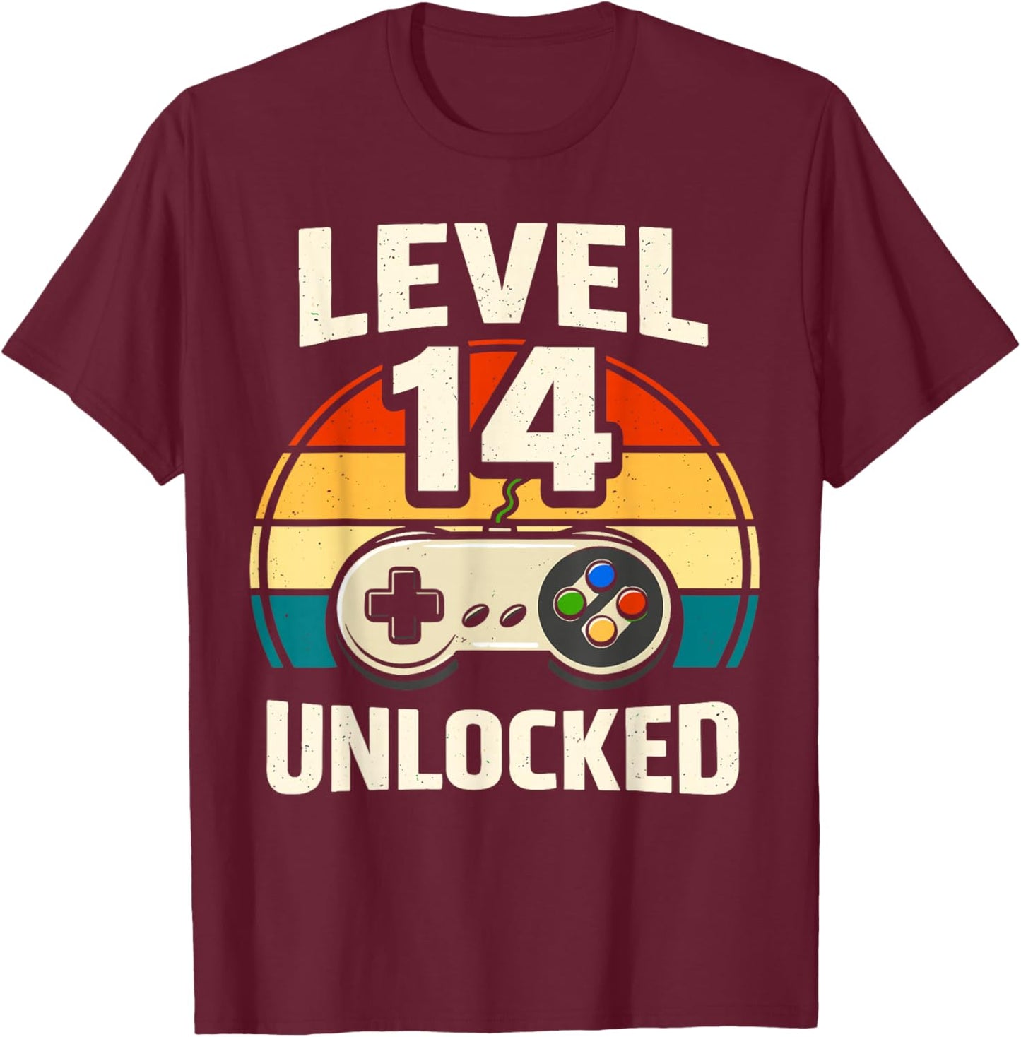 14th Birthday Level 14 Unlocked Gamer Gaming Boy Birthday T-Shirt - T-Shirt | Maroon