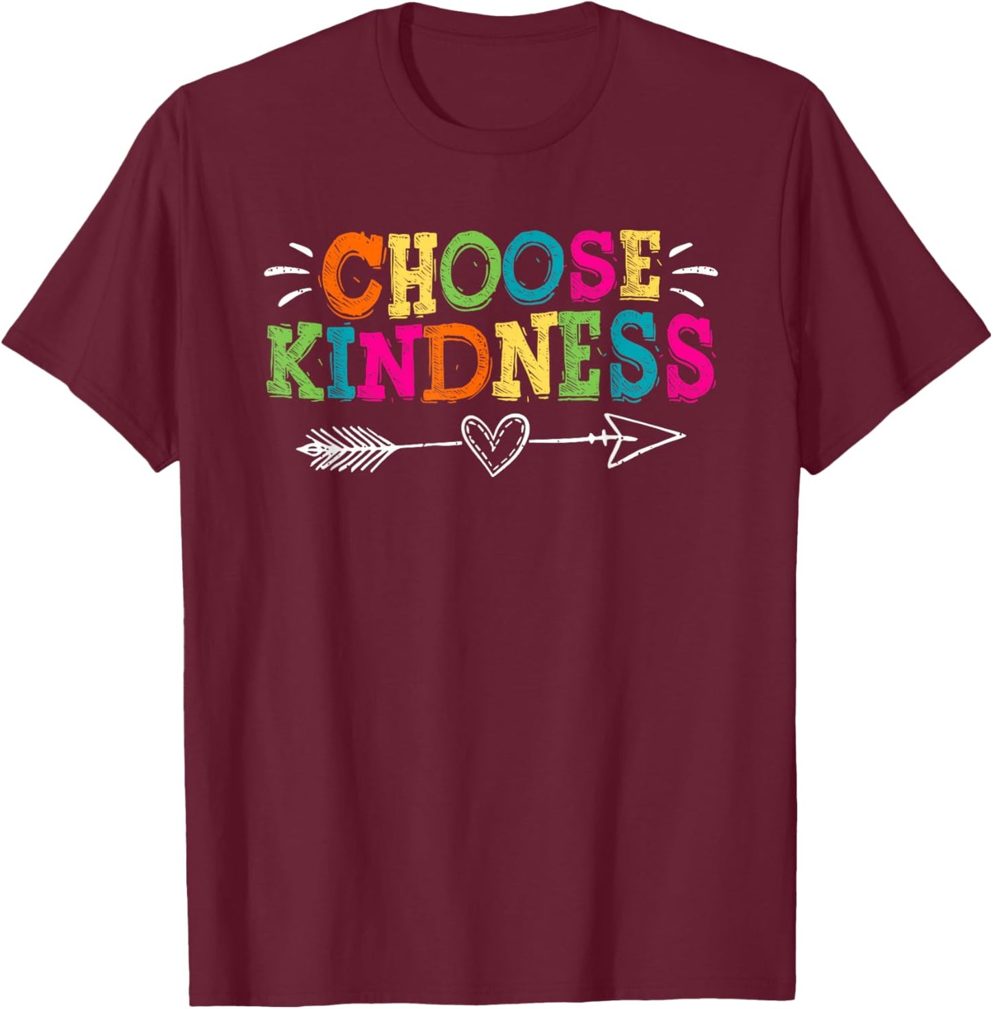 Choose Kindness Retro Groovy - Be Kind Inspirational T-Shirt - T-Shirt | Maroon