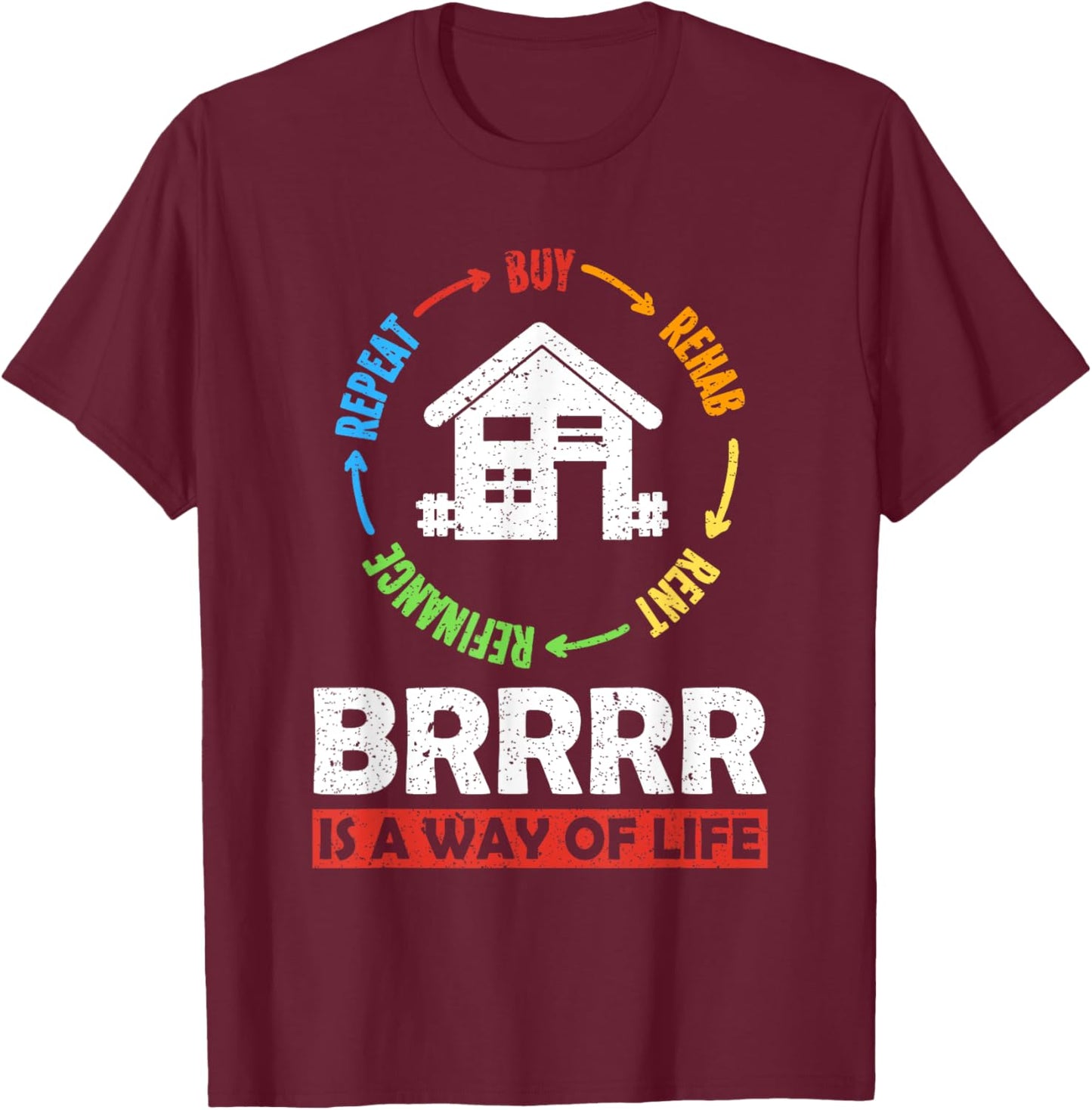 Buy Rehab Rent Refinance Repeat BRRRR Real Estate Investor T-Shirt - T-Shirt | Maroon