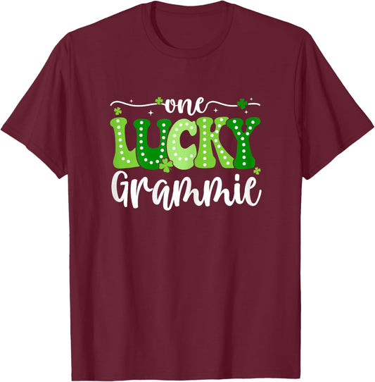 One Lucky Grammie Groovy Retro Grammie St Patrick's Day T-Shirt - T-Shirt | Maroon