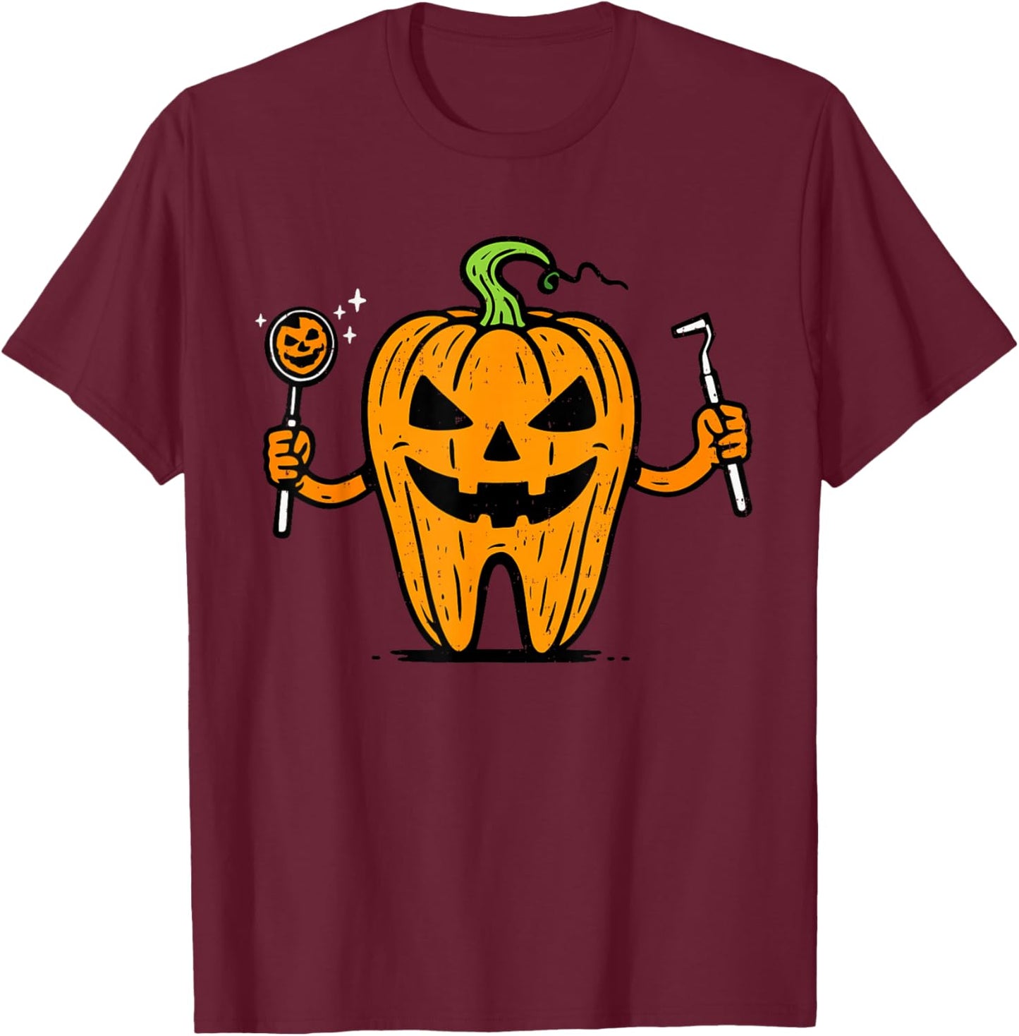 Dentist Tooth Pumpkin Halloween Dental Costume Men Women Kid T-Shirt - T-Shirt | Maroon