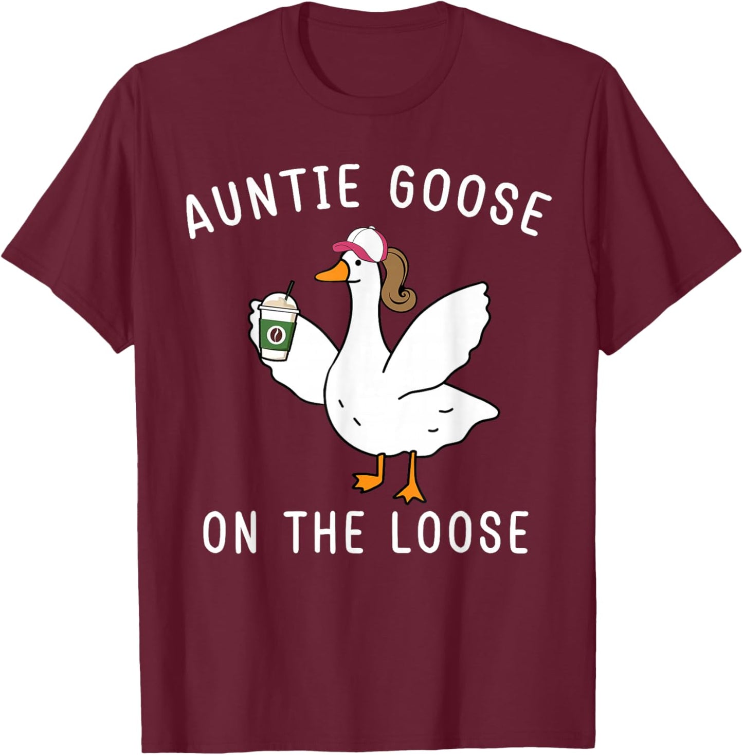Funny Auntie Goose On The Loose Funny Farm Aunt - -Adults, Black, Small, Short Sleeve T-Shirt - T-Shirt | Maroon