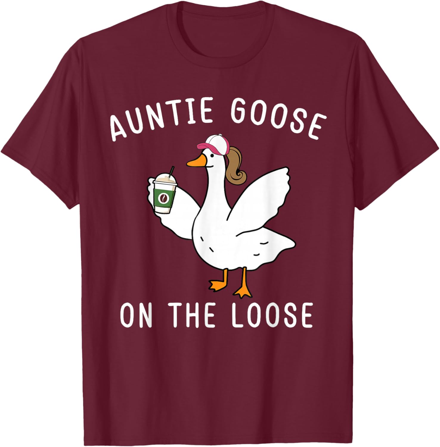 Funny Auntie Goose On The Loose Funny Farm Aunt - -Adults, Black, Small, Short Sleeve T-Shirt - T-Shirt | Maroon