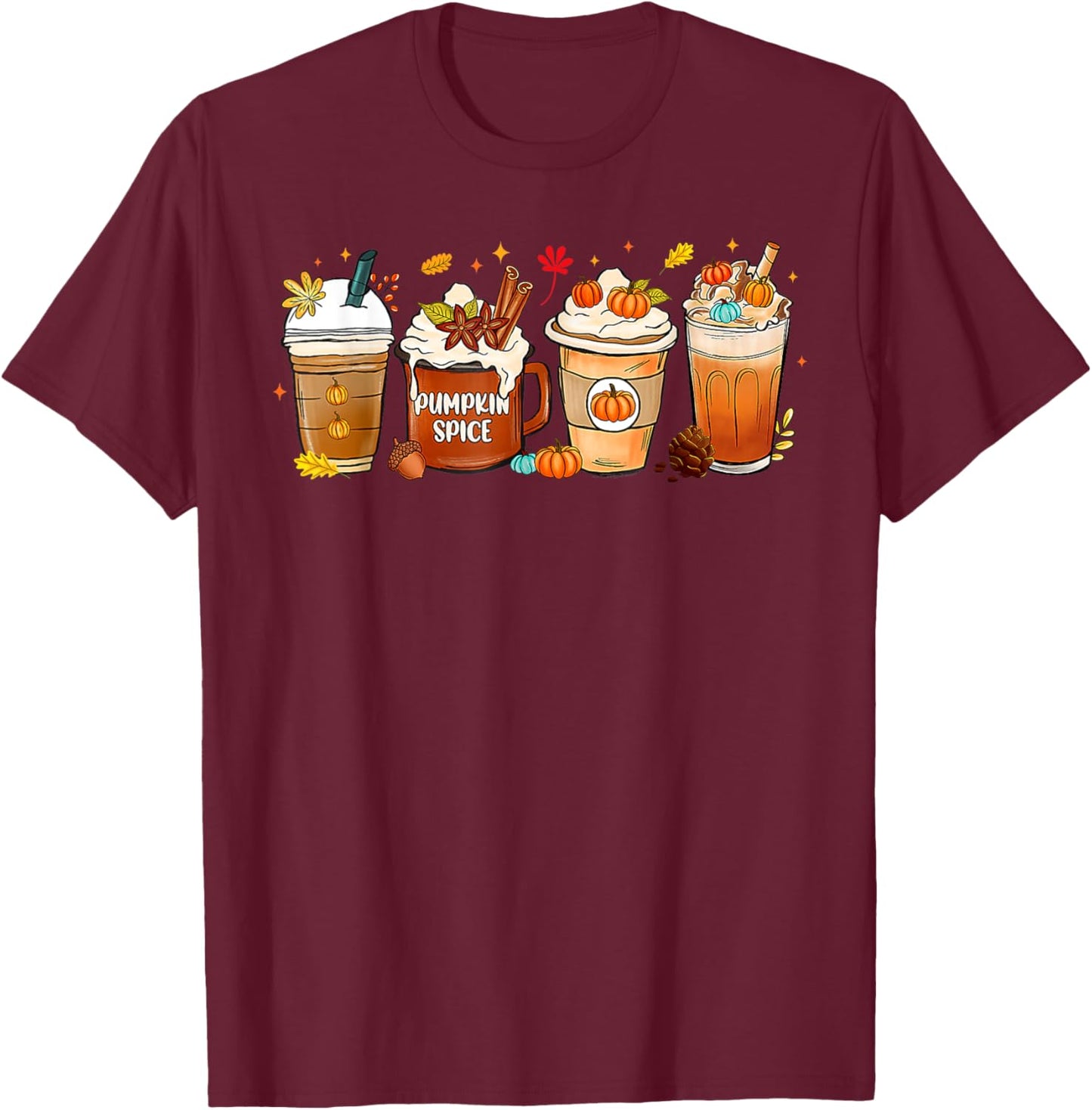 Pumpkin Spice Latte, Fall Coffee, Pumpkin Spice,Thanksgiving T-Shirt - T-Shirt | Maroon