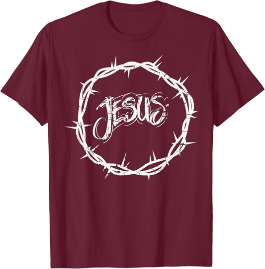 Jesus Crown of Thorns Graphic Design T-Shirt - T-Shirt | Maroon