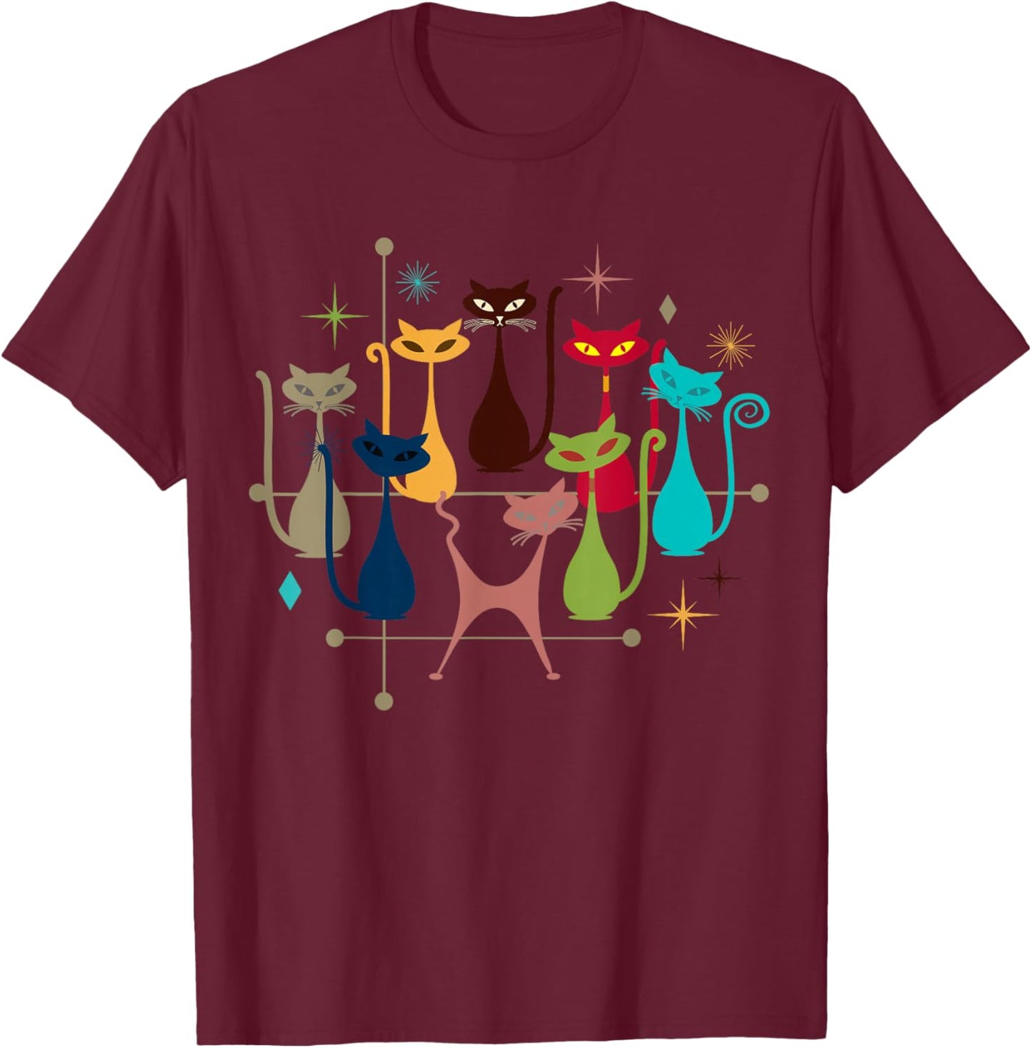 Retro Vintage Modern Look Cats 50s 60s Style Mid-Century T-Shirt - T-Shirt | Maroon