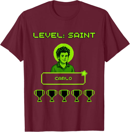 Catholic Saint Carlo, Gamer Trophy, All Saints Day T-Shirt - T-Shirt | Maroon