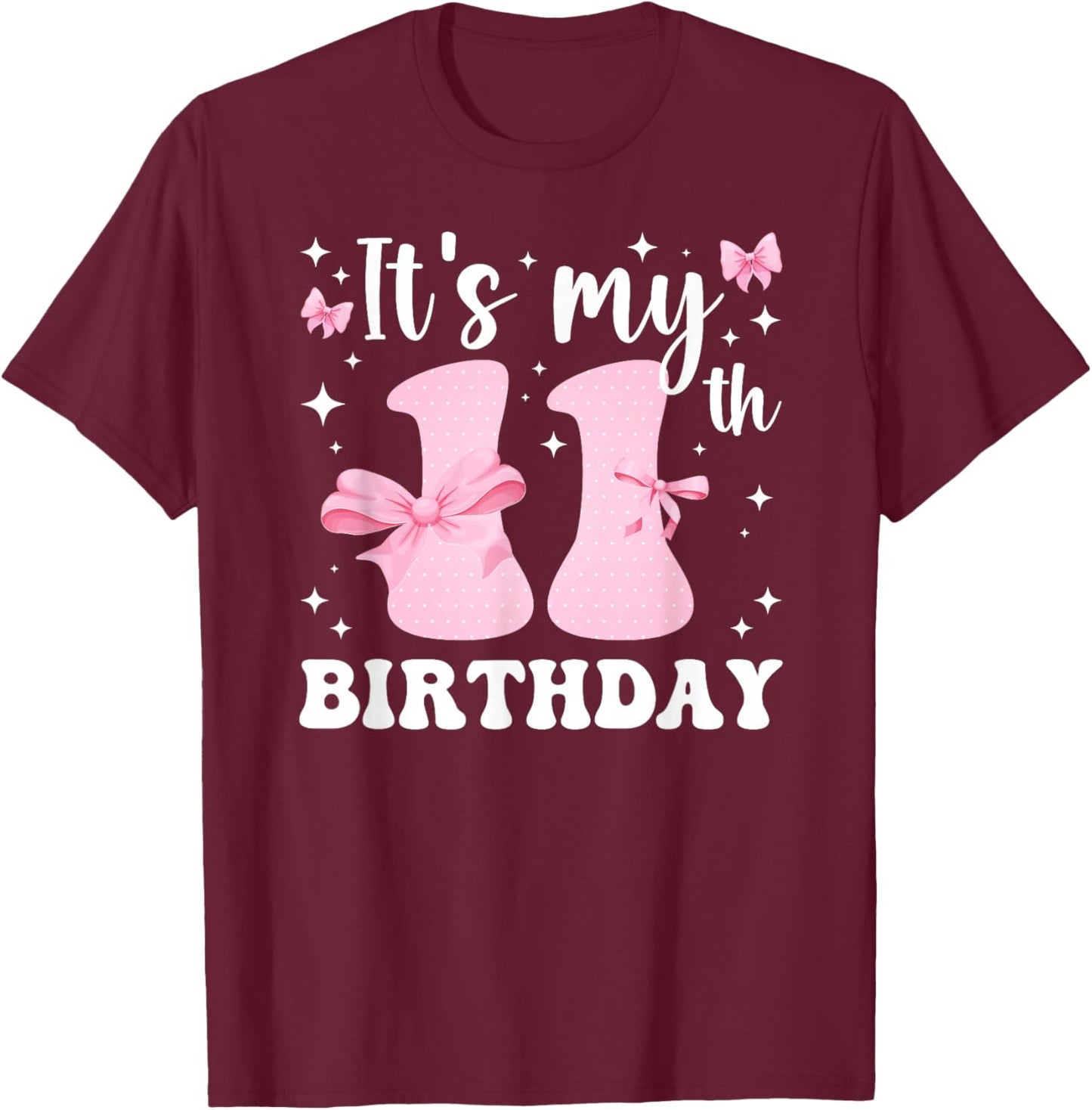 11th Coquette Themed Birthday Eleven Year Old Girl Bow T-Shirt - T-Shirt | Maroon