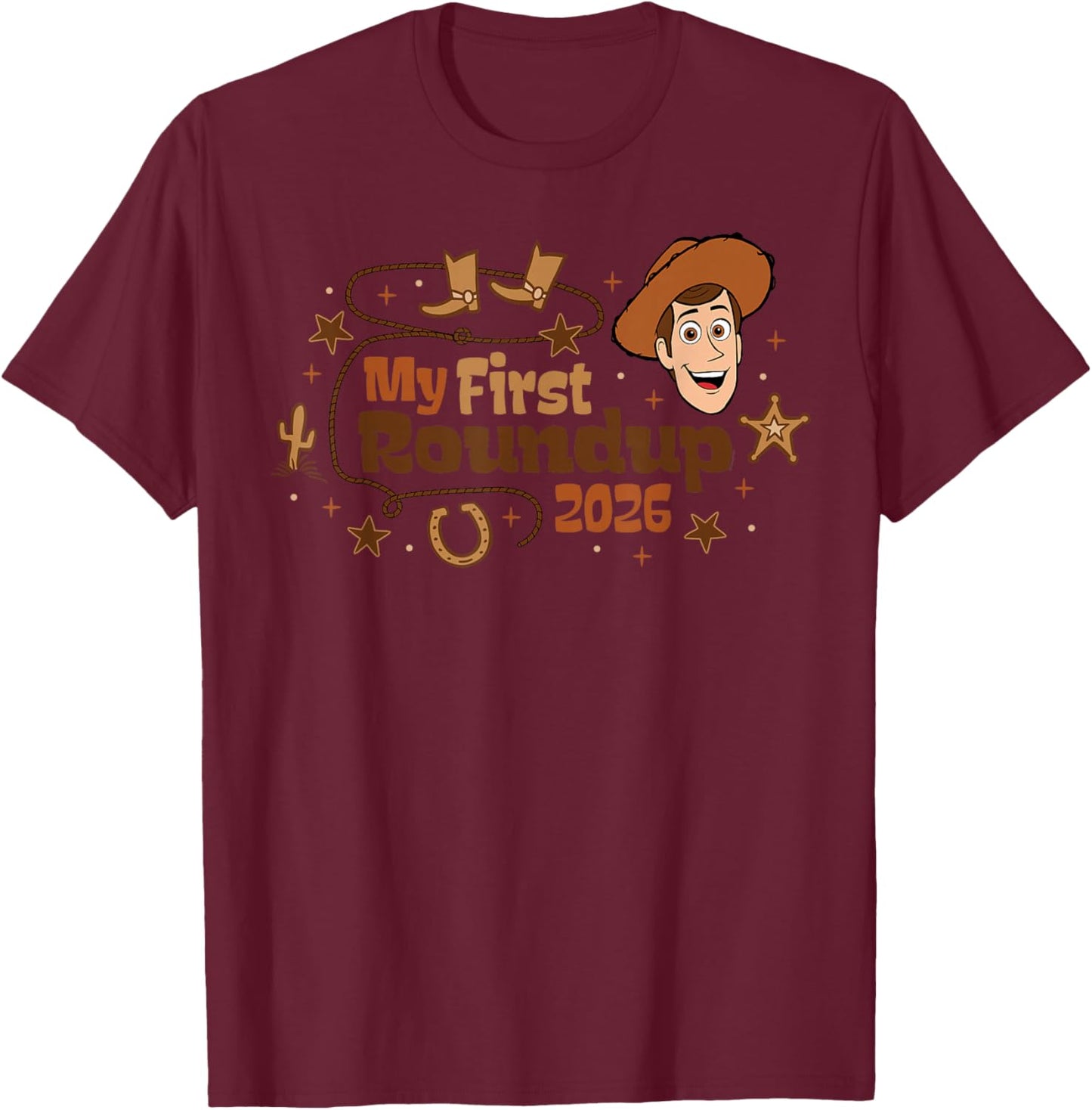 Disney and Pixar's Toy Story Woody My First Roundup 2026 T-Shirt - T-Shirt | Maroon