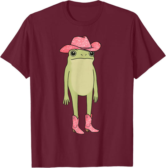Cowgirl Frog Cowboy Hat Boots Funny Western Meme Country T-Shirt - T-Shirt | Maroon