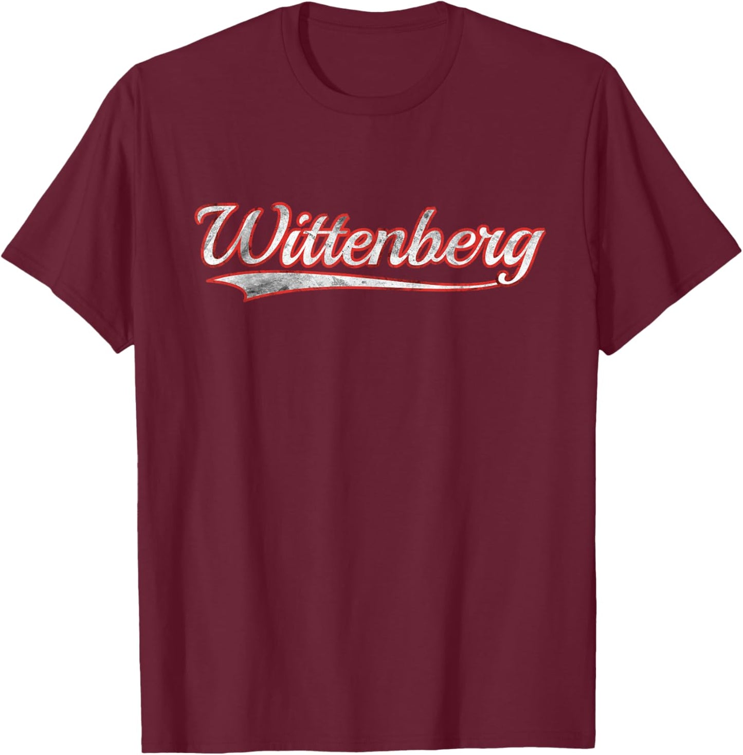 Wittenberg Vintage Varsity Distressed Throwback Style T-Shirt - T-Shirt | Maroon