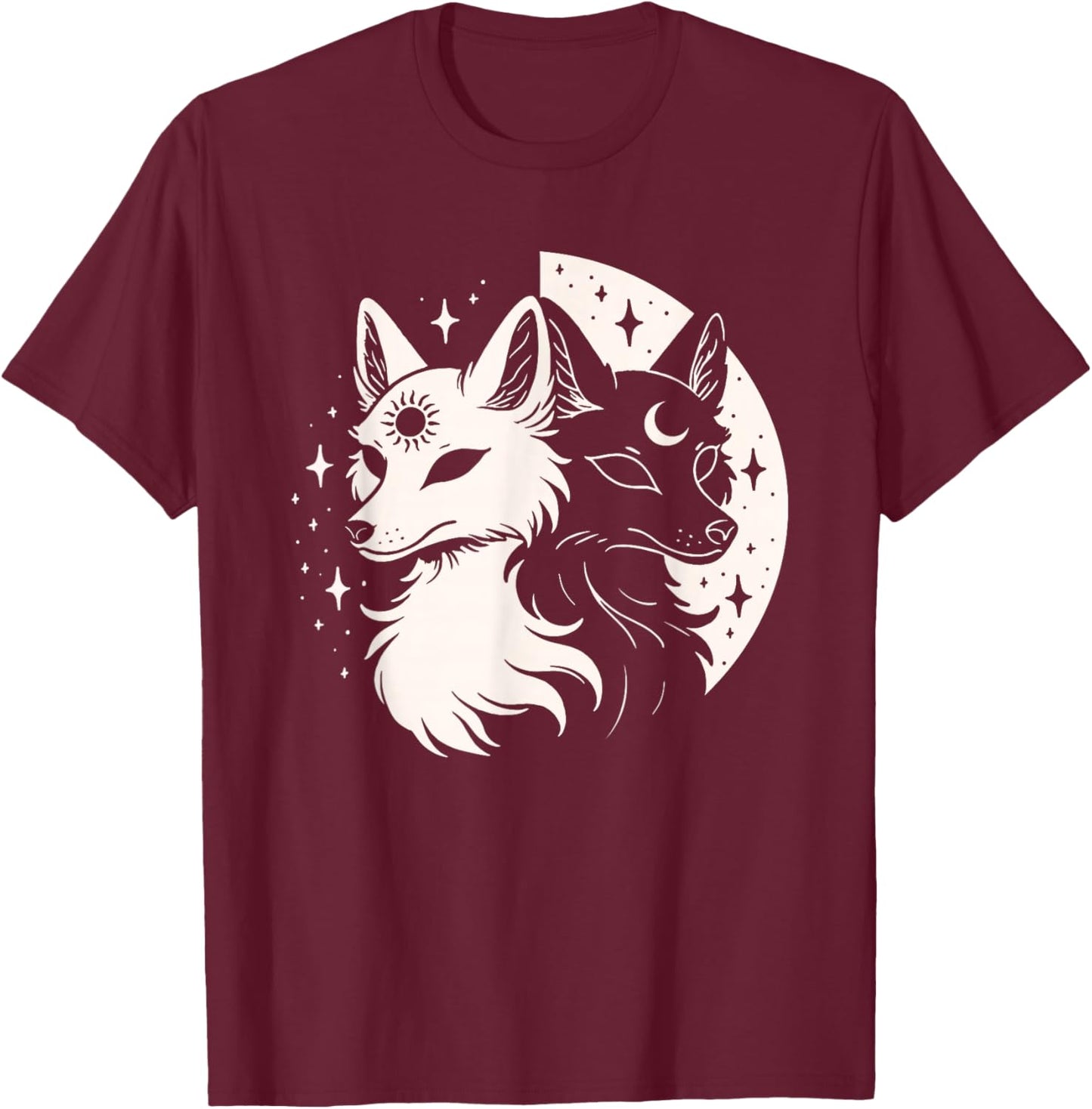 Fox Foxes Night Moon Day Sun Stars Spirit Celestial Moon Alt T-Shirt - T-Shirt | Maroon