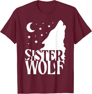 Sister Wolf Gift Matching Family Tribe Wolves Moon T-Shirt - T-Shirt | Maroon