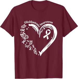 Glioblastoma I Wear Grey For Glioblastoma Awareness Heart T-Shirt - T-Shirt | Maroon