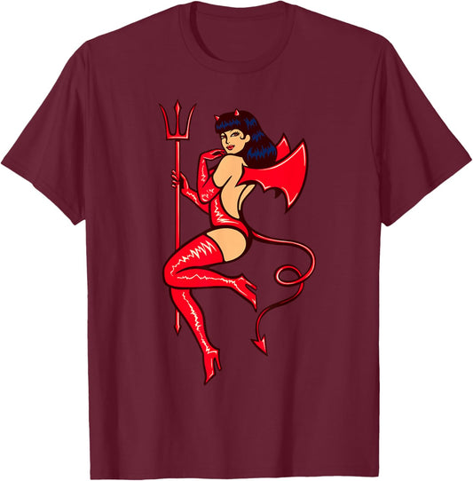 Funny Sexy Devil Girl Trick or Treat Halloween Costume T-Shirt - T-Shirt | Maroon