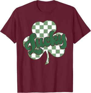 Lucky Shamrock Checkerboard Lucky Clover St Patricks Day T-Shirt - T-Shirt | Maroon