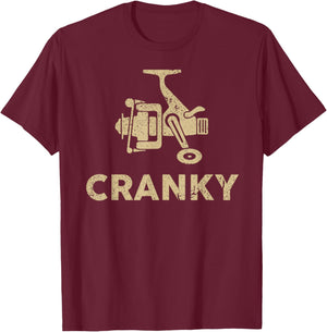 Funny Fishing , Cranky Fishing Reel T-Shirt - T-Shirt | Maroon