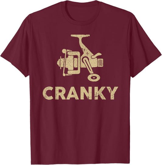 Funny Fishing , Cranky Fishing Reel T-Shirt - T-Shirt | Maroon