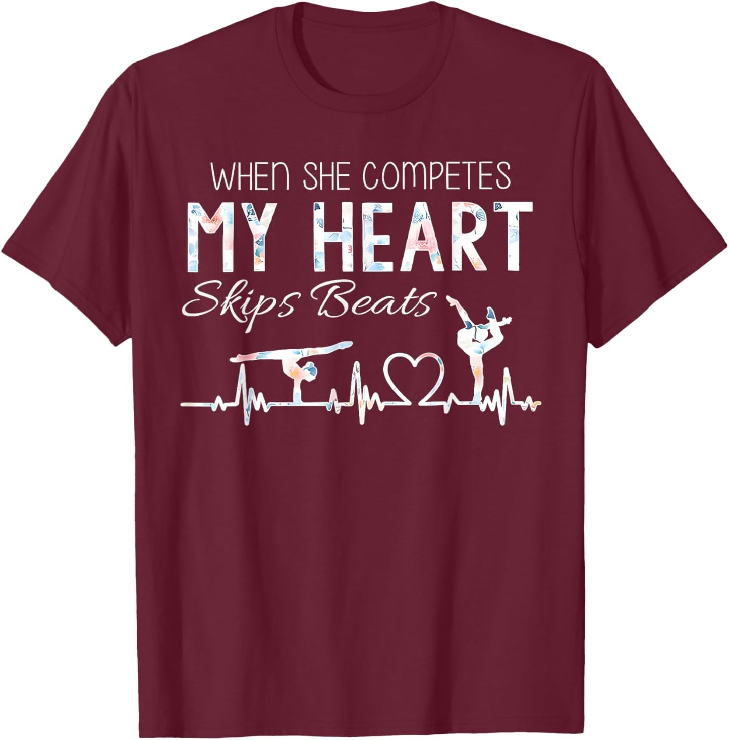 Vintage When She Competes My Heart Skips Beats Mother's Day T-Shirt - T-Shirt | Maroon