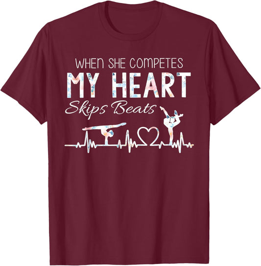 Vintage When She Competes My Heart Skips Beats Mother's Day T-Shirt - T-Shirt | Maroon