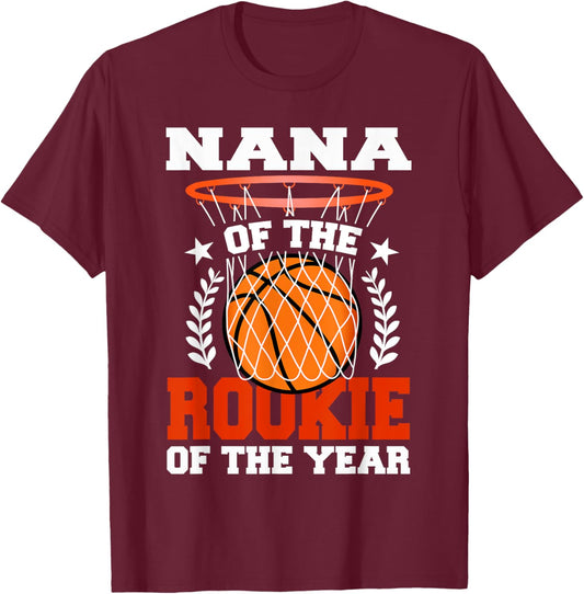 Nana Of Rookie 1st Basketball Birthday Theme Matching T-Shirt - T-Shirt | Maroon